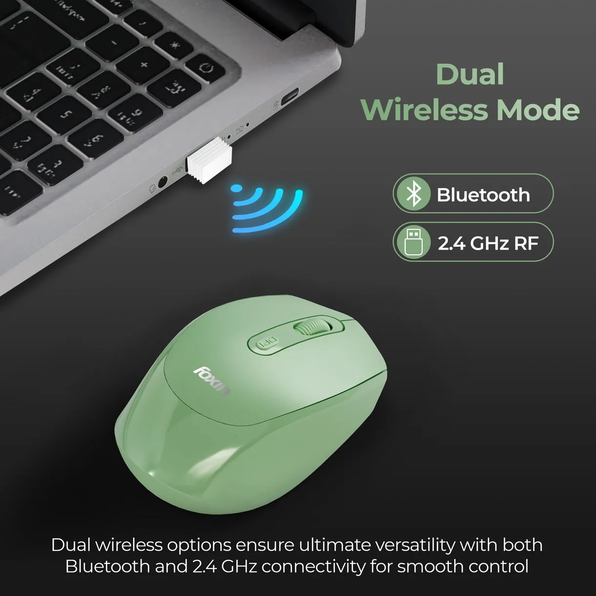 Foxin Wireless Mouse Flow 2.4G + BT (Flow) Green view 2